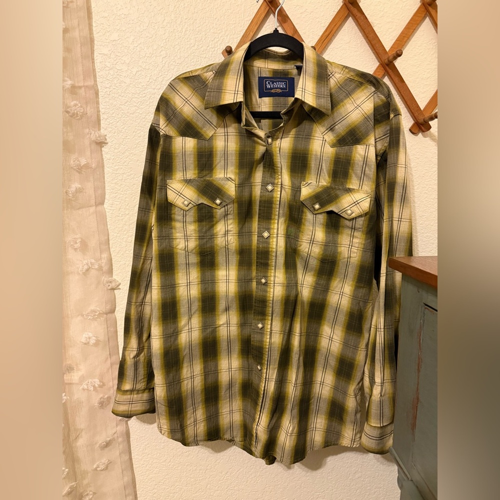 Men's Olive Plaid Casual Button Down Shirt